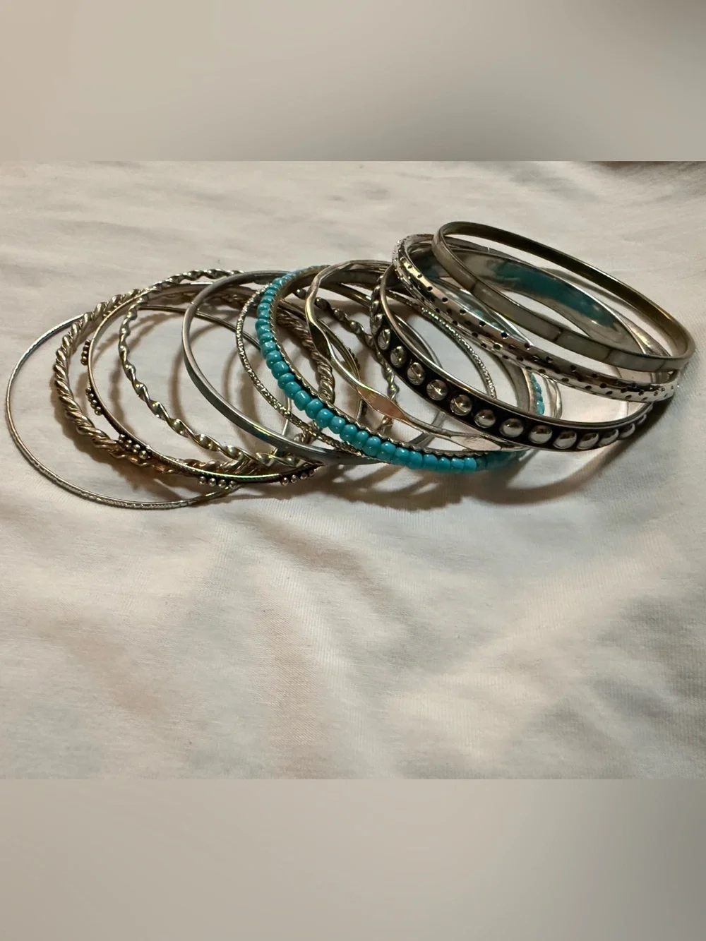 Women's Fashion Mixed Lot 11 Silver Tone Bangle Bracelets, Size 8